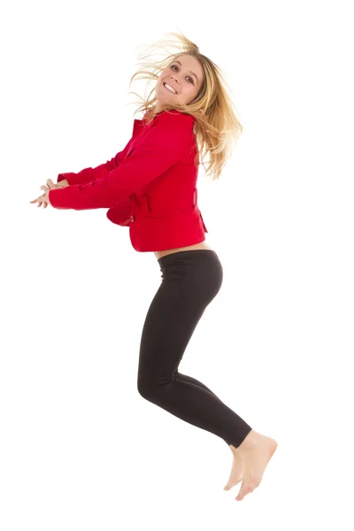 Blond woman jumping — Stock Photo, Image