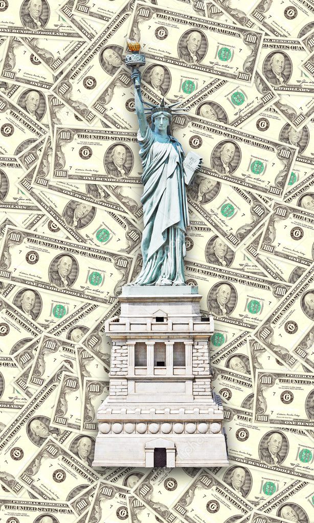Statue of Liberty - One hundred U S dollars background