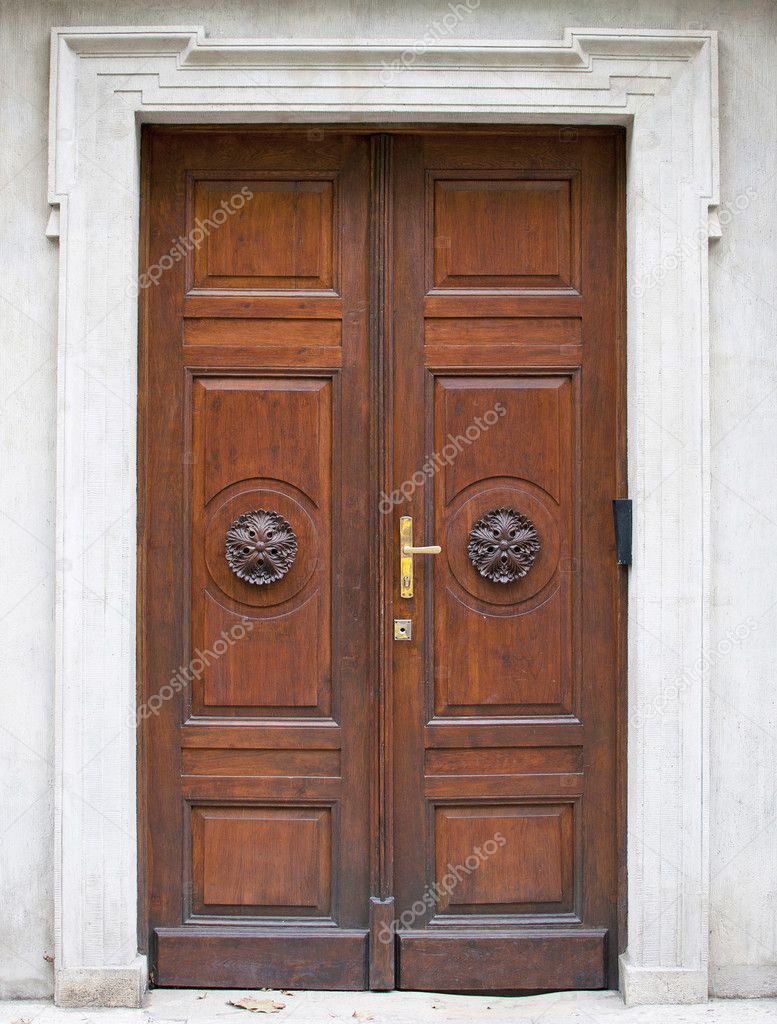 Old large metal door - door portal - white background