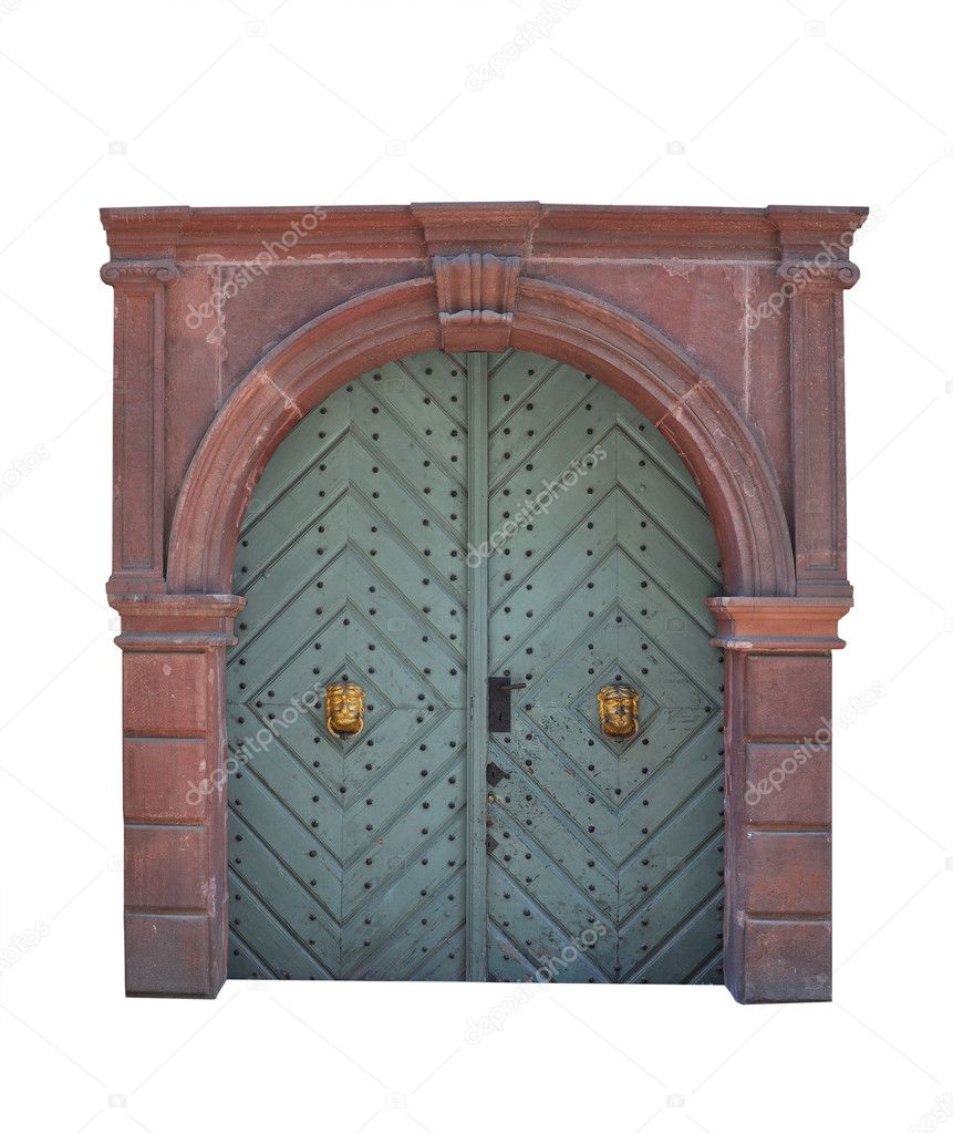 Old large wooden door - door portal ,white background