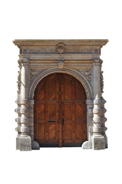 eski büyük ahşap kapı - kapı portalı, beyaz arka plan