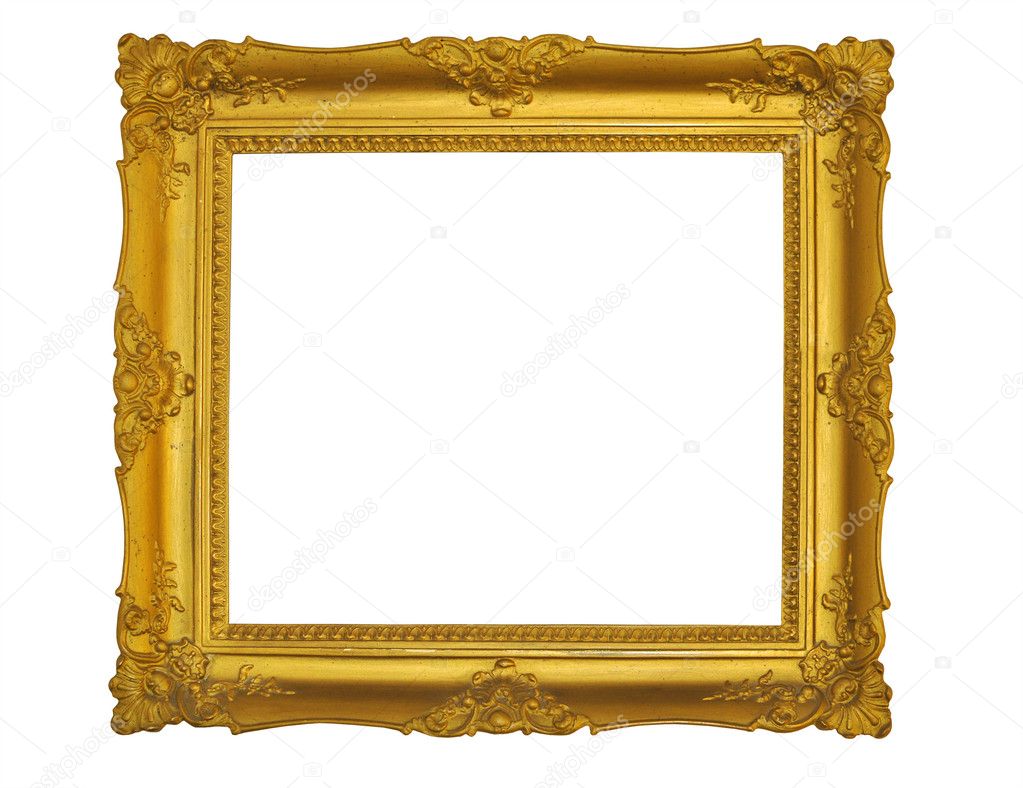 Old antique gold frame - white background