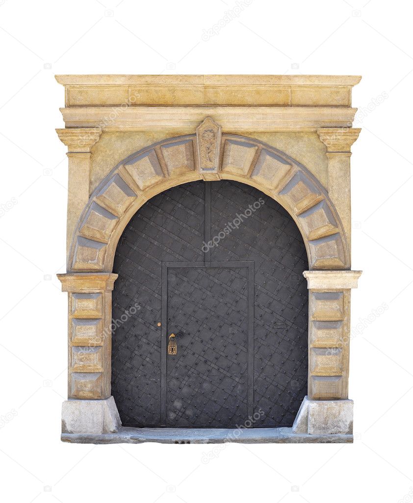 Old large door - door portal ,white background