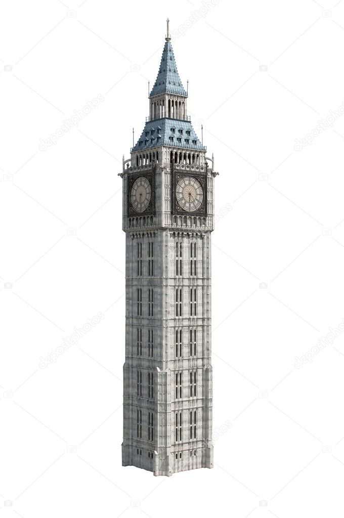 Big Ben in London, UK , England - white background