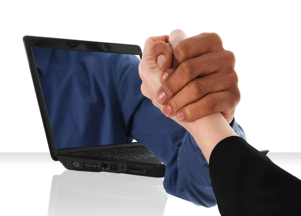Laptop arm wrestling — Stock Photo, Image