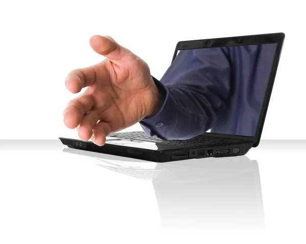 Laptop Handshake — Stock Photo, Image