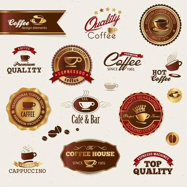 Kahve etiketleri ve elemanları — Stok Vektör
