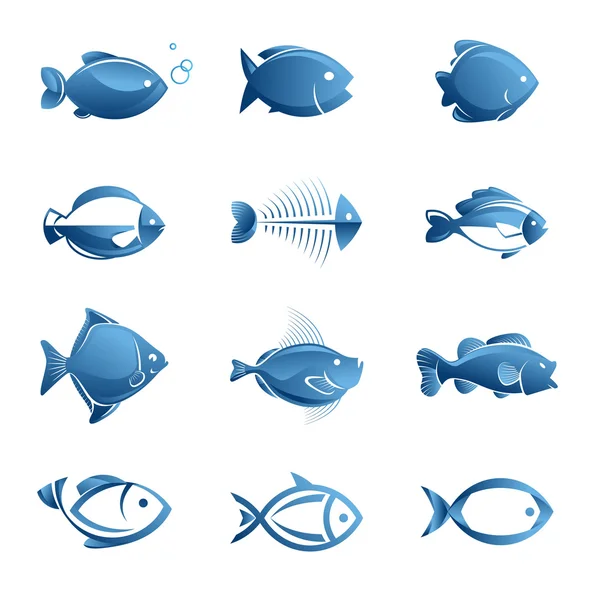 Uppsättning av fisk ikoner — Stock vektor