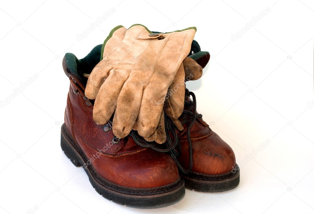worn leather work gloves