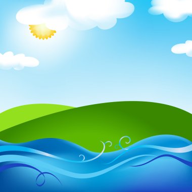 Summer nature image with sun meadow and sea 01 clipart