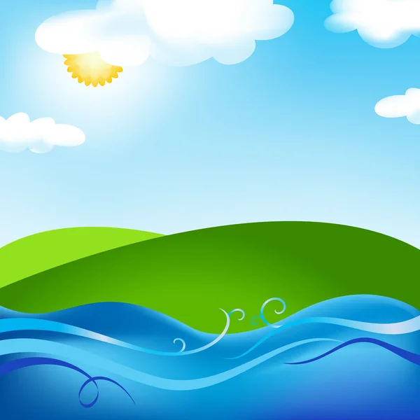 Yaz doğa resimle sun çayır ve deniz 01