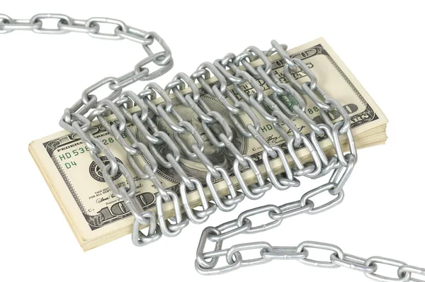 100 dolar faturaları metal zincir sarılı — Stok fotoğraf