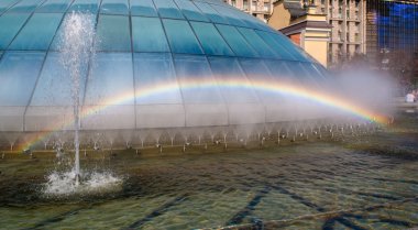 Rainbow in a fountain. Kiev, Ukraine clipart