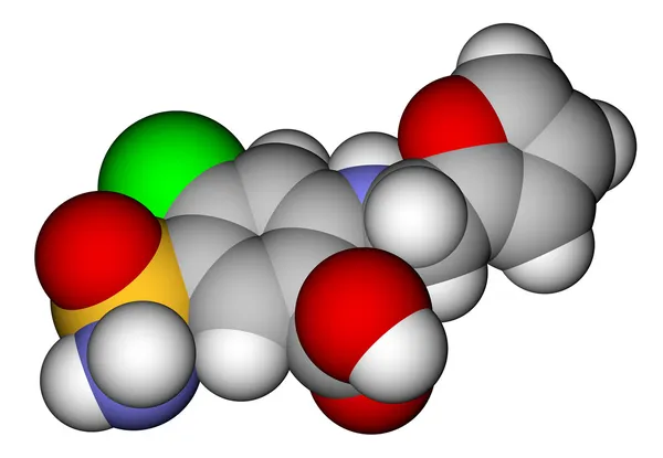 Modello molecolare di riempimento dello spazio furosemide — Foto Stock