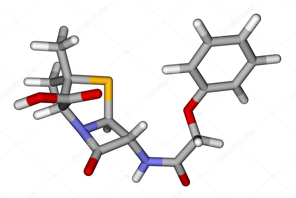 Penicillin V sticks molecular model