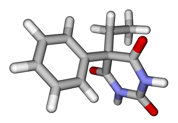 Fenobarbital (epilepsi läkemedel) 3d molekylstruktur — Stockfoto