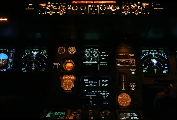 Commercial aircraft panel at night — Stock Photo, Image