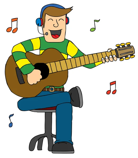 Uomo che canta con la chitarra — Vettoriale Stock