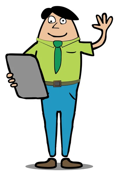 Homme avec Tablet PC dire bonjour — Image vectorielle