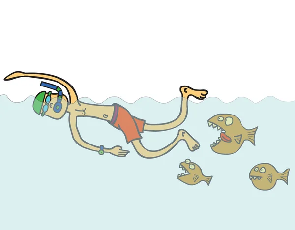 Zwemmen met Piranha 's — Stockvector