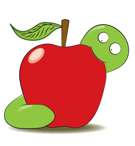 Verme verde mangiare mela — Vettoriale Stock