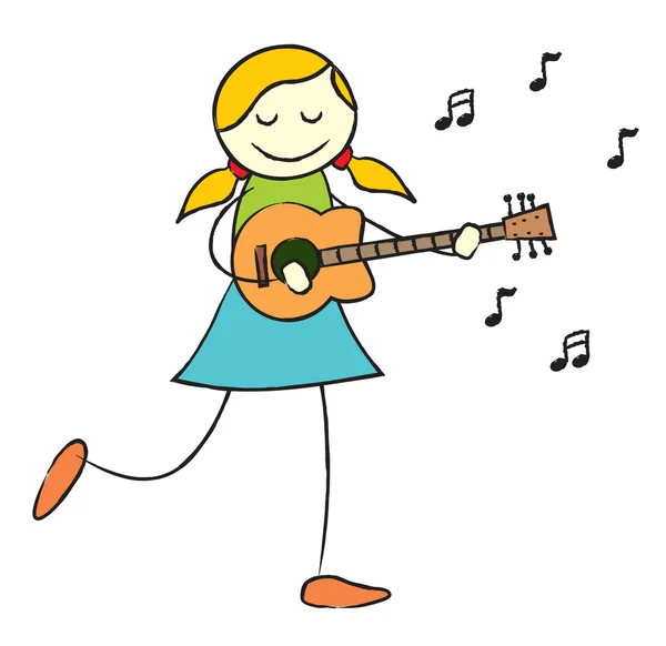 Feliz sorridente garota tocar guitarra imágenes de stock de arte vectorial  | Depositphotos