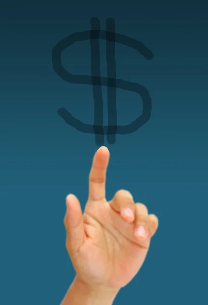 Hand dollarteken puttend uit het natte glas — Stockfoto