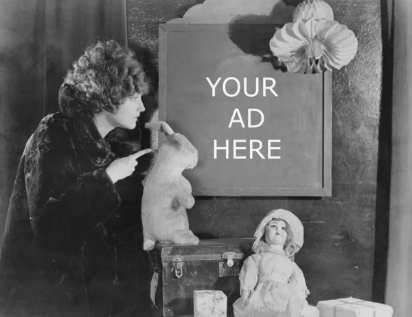 stock image Woman reading sign with number of shopping days until Christmas