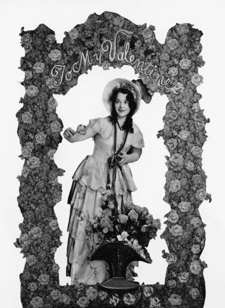 Retrato de mujer joven con ramo de San Valentín — Foto de Stock