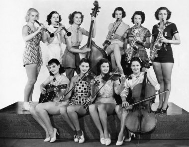 Group of young women playing instrument clipart