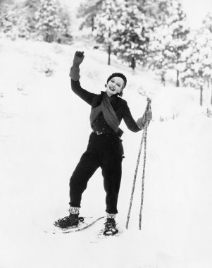 Portrait of female snowshoer clipart