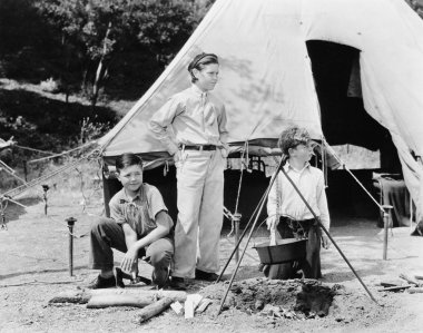 Three boys camping clipart