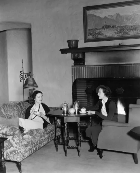 Zwei Frauen, die Tee trinken und reden — Stockfoto