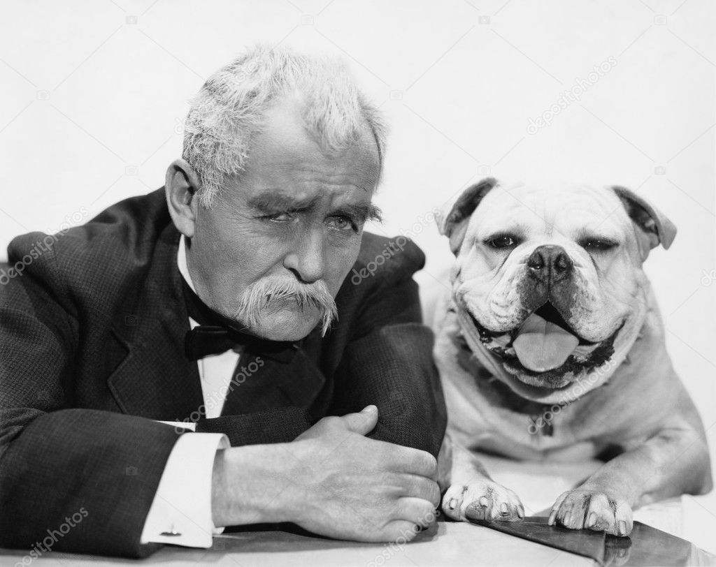 Portrait of man and dog