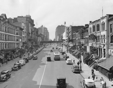 Cityscape of E. 86th Street in 1930s New York clipart