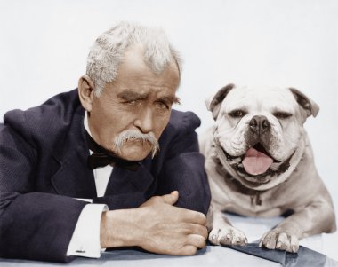 Portrait of man and dog clipart