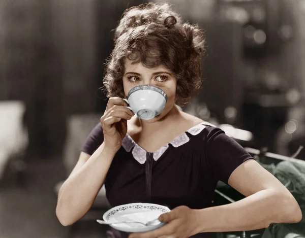 stock image Portrait of woman drinking from teacup