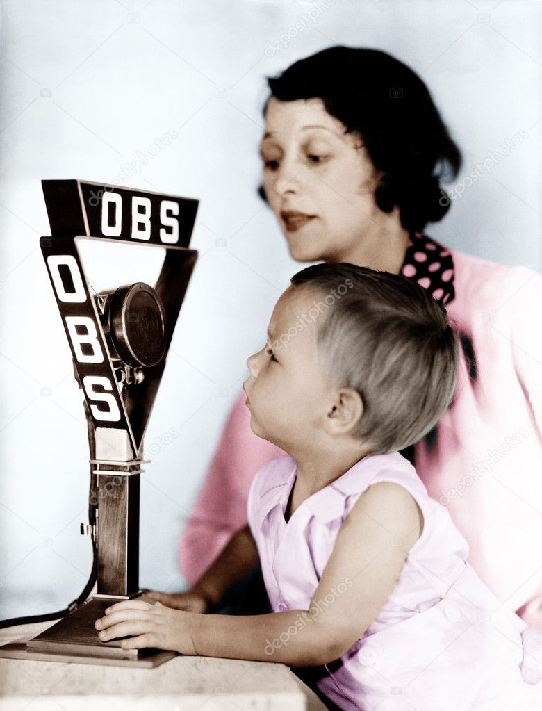 Baby and mother with radio microphone