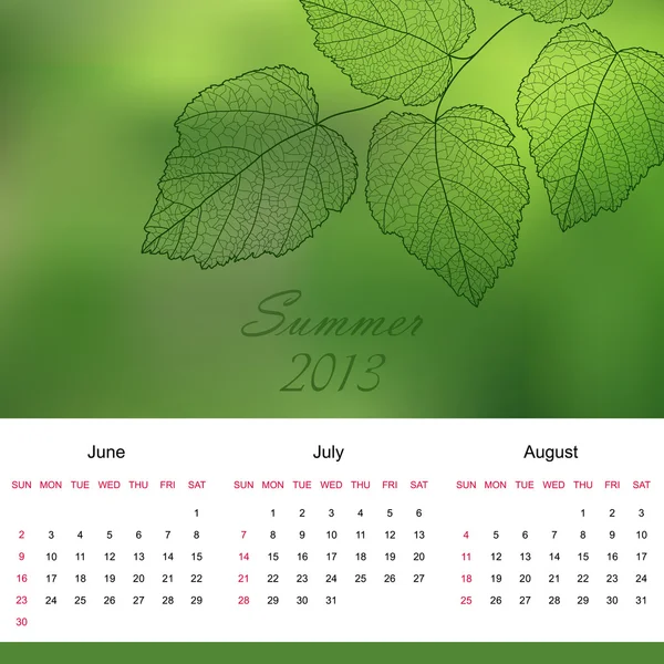 stock vector Summer calendar page of new 2013 year vector