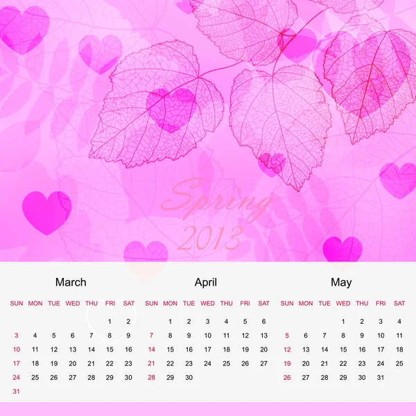 Spring calendar page of new 2013 year vector — Stock Vector