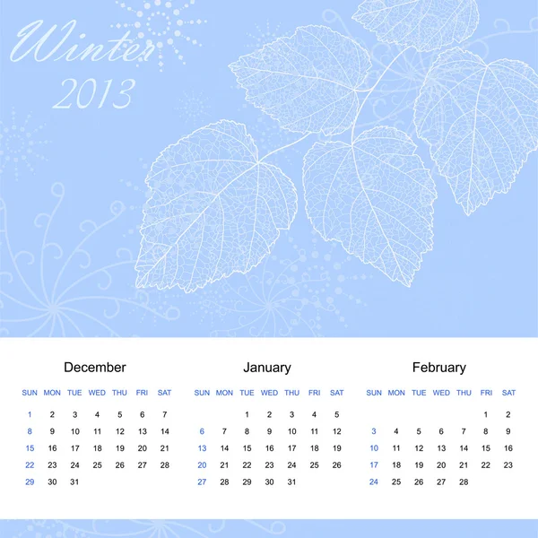 Kış takvim sayfası yeni 2013 yılı vektör — Stok Vektör
