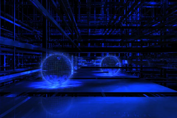 3D blue space with balls — Stock Photo, Image