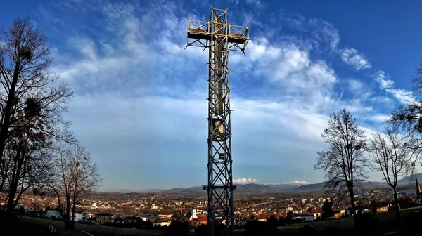 Papstkreuz in Skoczow Stockbild