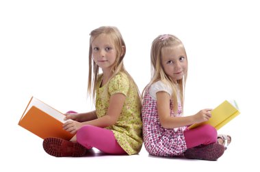 Little girls reading books clipart