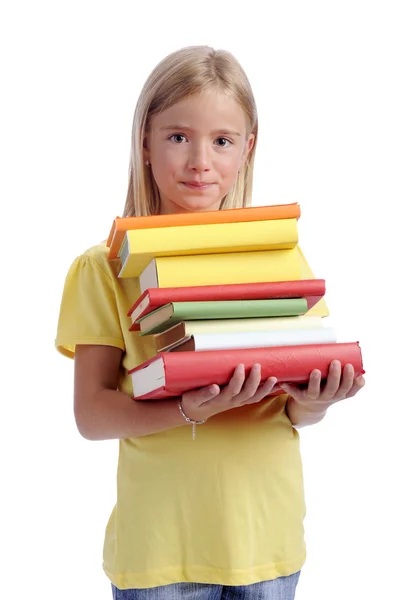 Back to school. Gril with stack of book in her arms — Stock Photo, Image