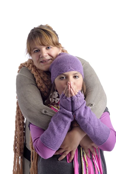 Mãe qnd filha em roupas de inverno — Fotografia de Stock