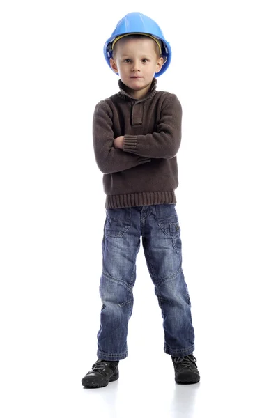 保护头盔的可爱小男孩 — 图库照片