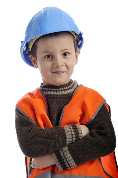 Lindo niño pequeño con casco de protección — Foto de Stock