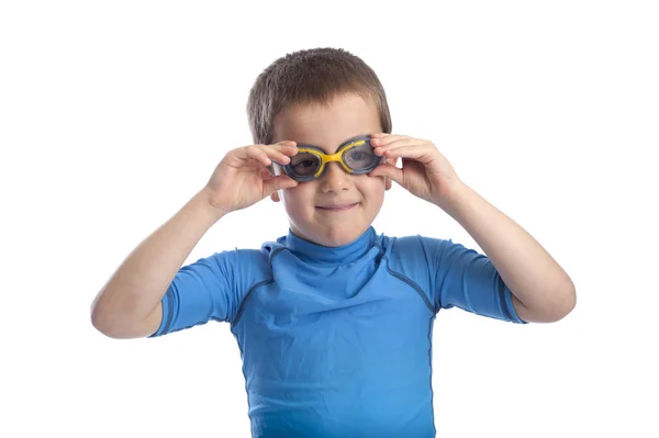 Little boy in swimming clothes with mask — Stock Photo, Image