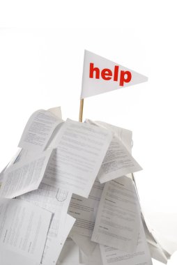 Help flag sticking out of montain of papers clipart